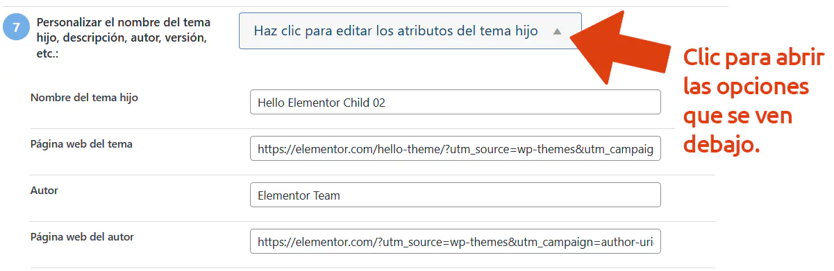 Nombre tema hijo