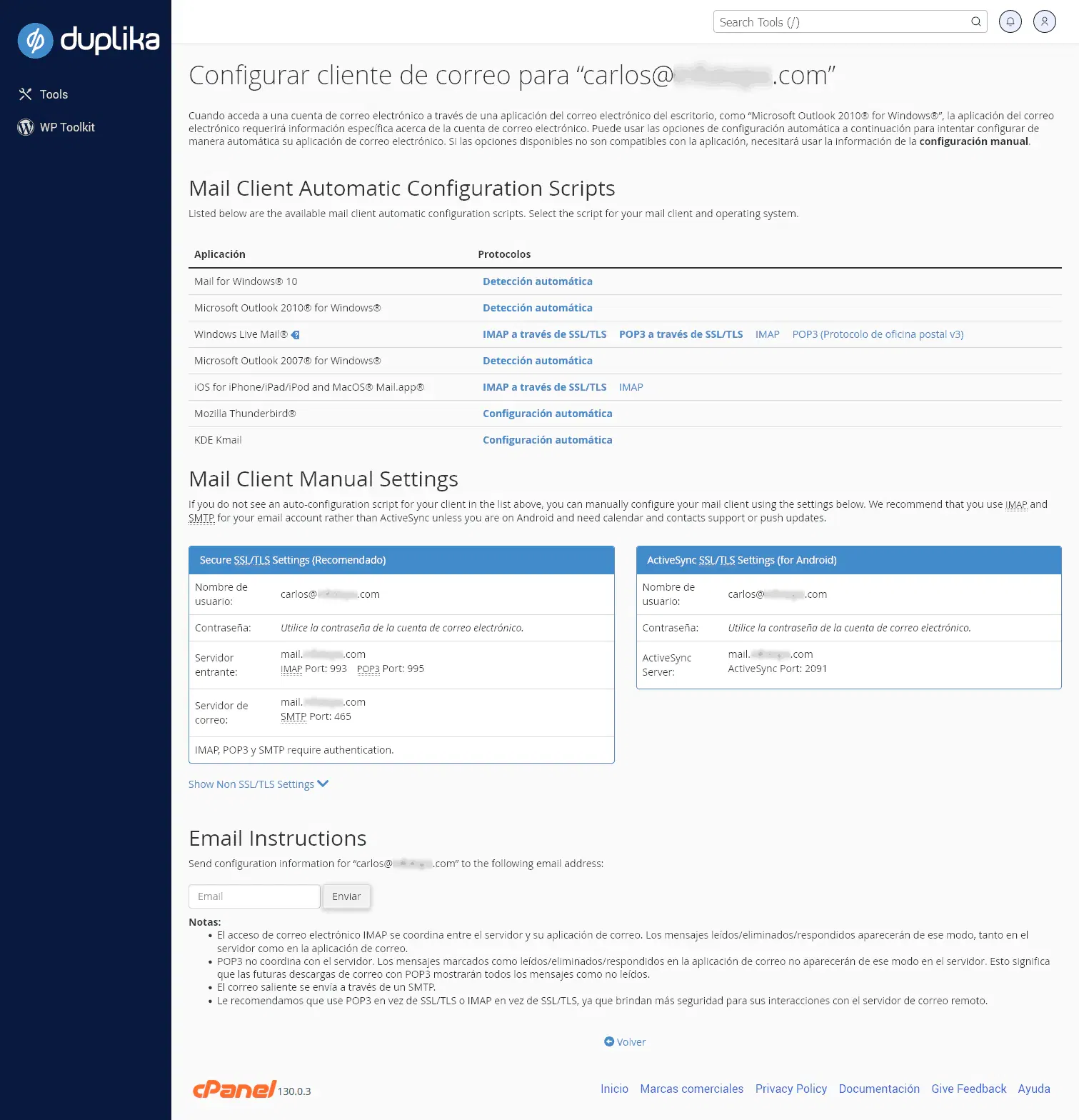 Ayuda configuracion correo cpanel