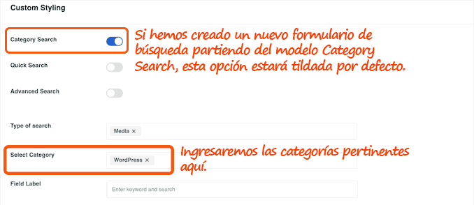 Formulario Busquedas Categoria