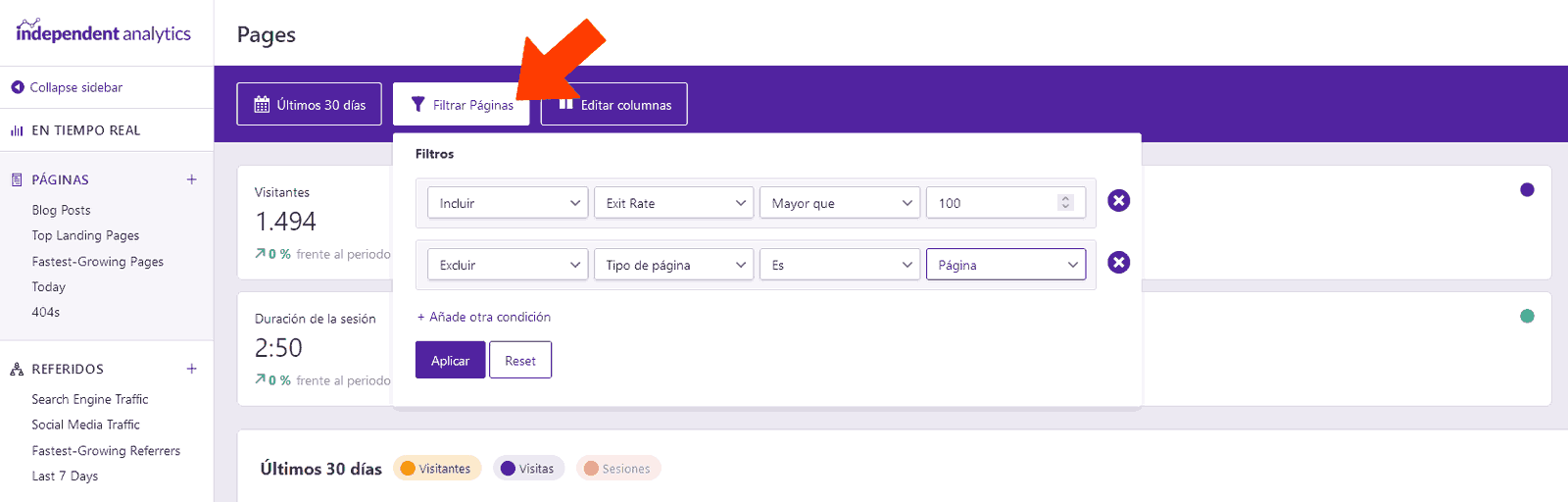 Independent Analytics Filtros